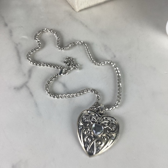 Vintage Romantic Silver Heart‎ rhinestones Necklace Chain - Picture 8 of 12